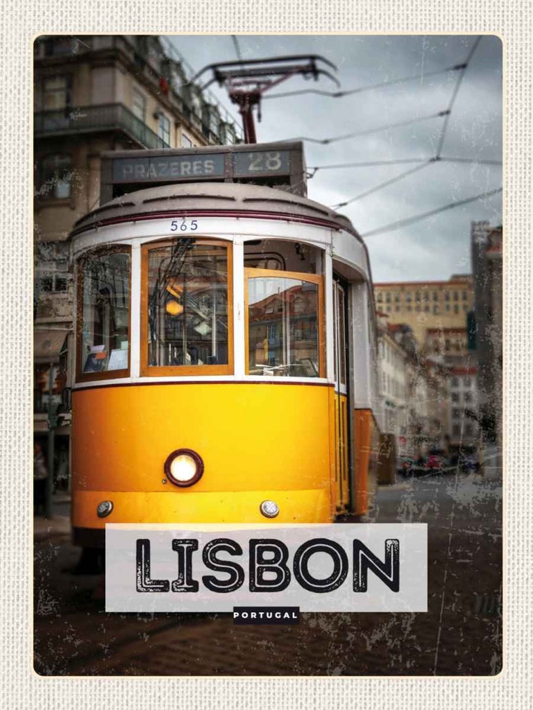 Holzschild 40x30 cm Lisbon Portugal Straßenbahn 28 Bildmotiv Reisemotiv Straße Stadt