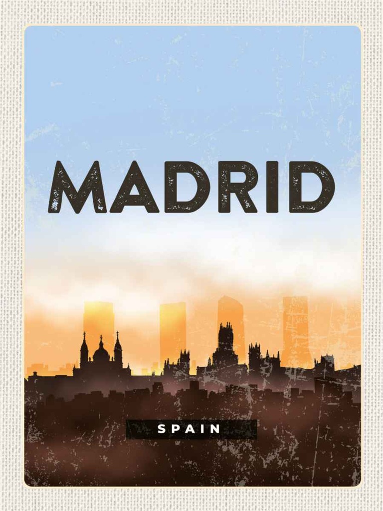 Holzschild 40x30 cm Madrid Spain Retro Malerisches Bild Bildmotiv Reisemotiv Europa