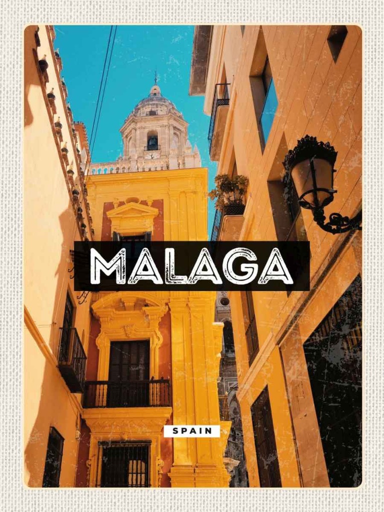 Holzschild 40x30 cm Malaga Spain Altstadt Retro Bildmotiv Reisemotiv Straße Stadt