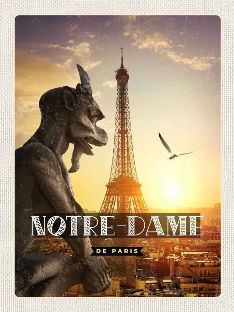Holzschild 40x30 cm Notre-Dame de Paris Chimère Turm Bildmotiv Reisemotiv Europa