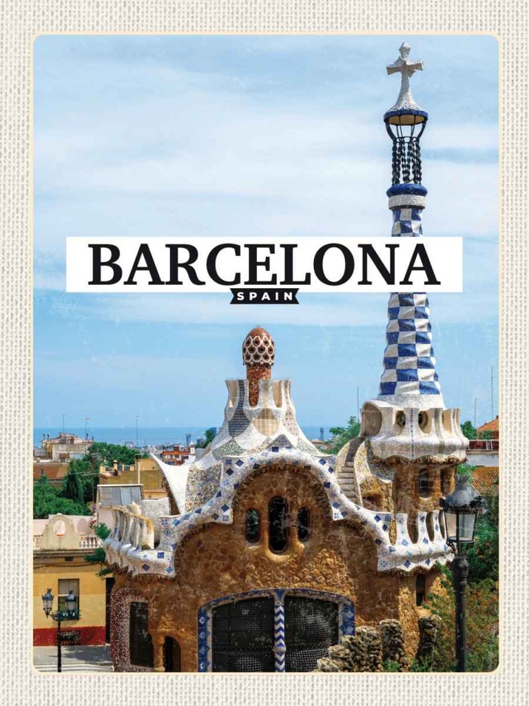 Holzschild 40x30 cm Barcelona Spain urlaubsort Meer Bildmotiv Reisemotiv Abenteuer Reisen