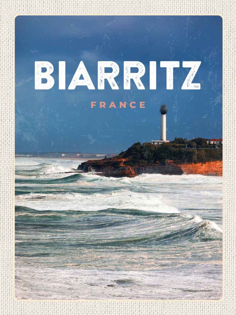 Holzschild 40x30 cm Biarritz France Meer Urlaub Bildmotiv Reisemotiv Straße Stadt