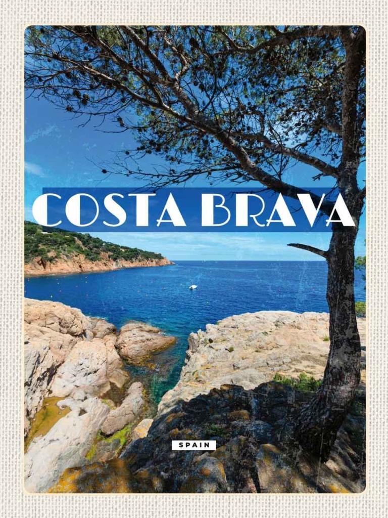 Holzschild 40x30 cm Costa brava Spain Meer Berge Bildmotiv Reisemotiv Abenteuer Reisen