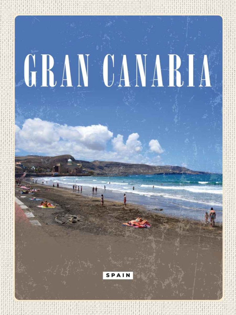 Holzschild 40x30 cm Gran Canaria Spain Meer Strand Retro Bildmotiv Reisemotiv Europa