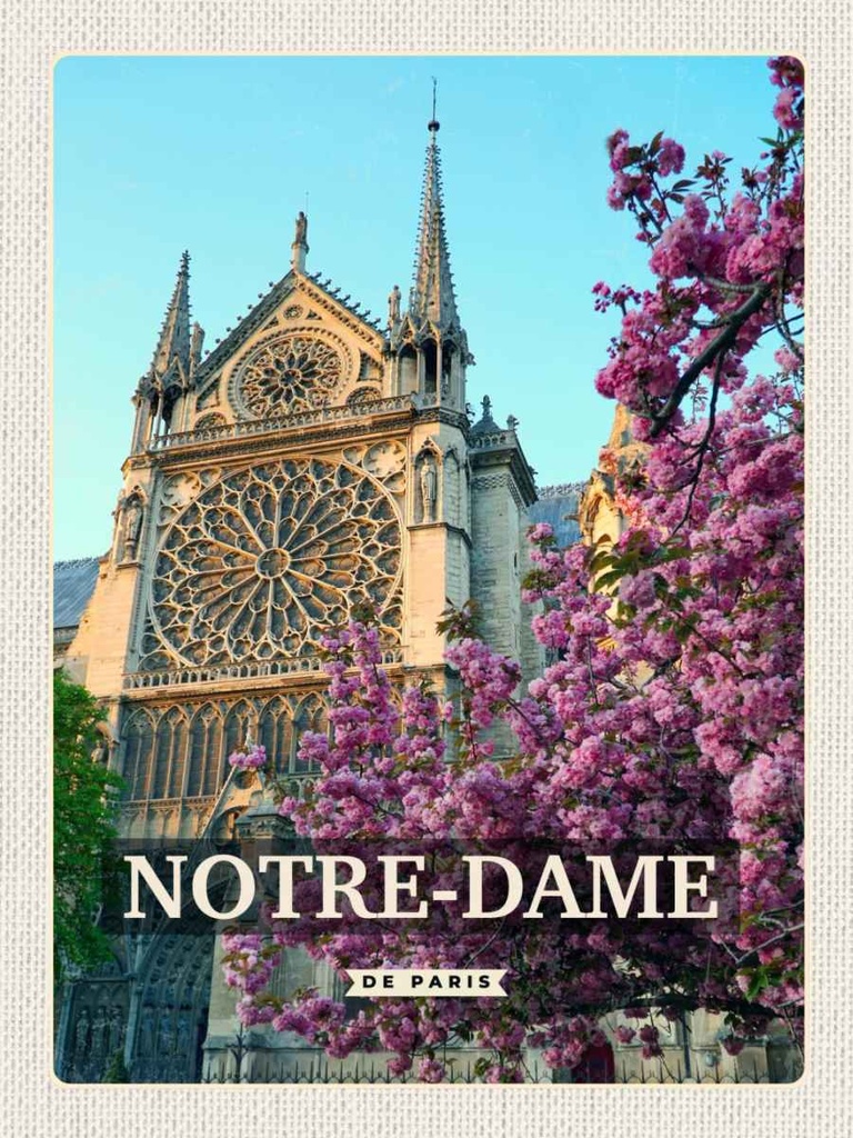 Holzschild 40x30 cm Notre-Dame de Paris Reiseziel Bildmotiv Reisemotiv Straße Stadt