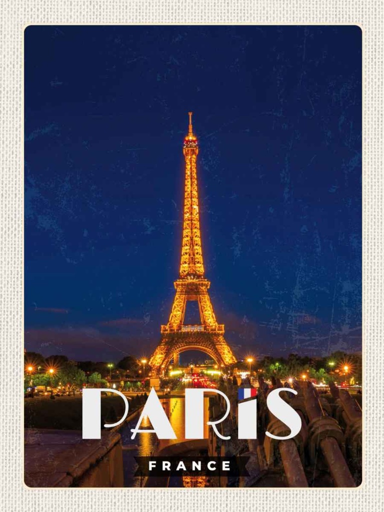 Holzschild 40x30 cm Paris France Eiffelturm Nacht Lichter Bildmotiv Reisemotiv Europa