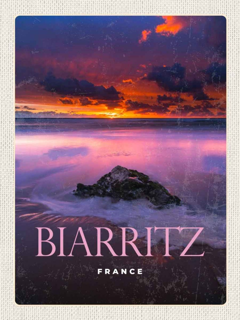 Holzschild 40x30 cm Biarritz France Sonnenuntergang Bildmotiv Reisemotiv Abenteuer Reisen