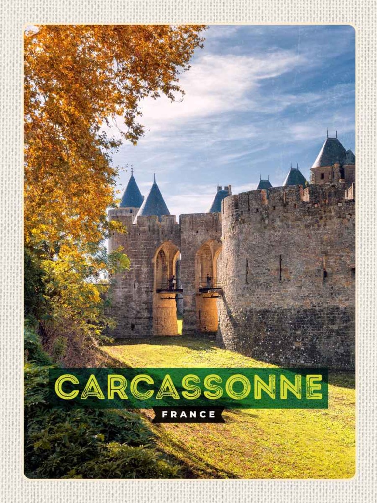 Holzschild 40x30 cm Carcassonne France Reiseziel Bildmotiv Reisemotiv Abenteuer Reisen