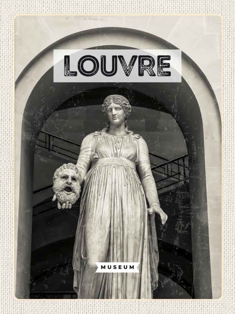 Holzschild 40x30 cm Louvre MuseumTourism Retro Bildmotiv Reisemotiv Europa