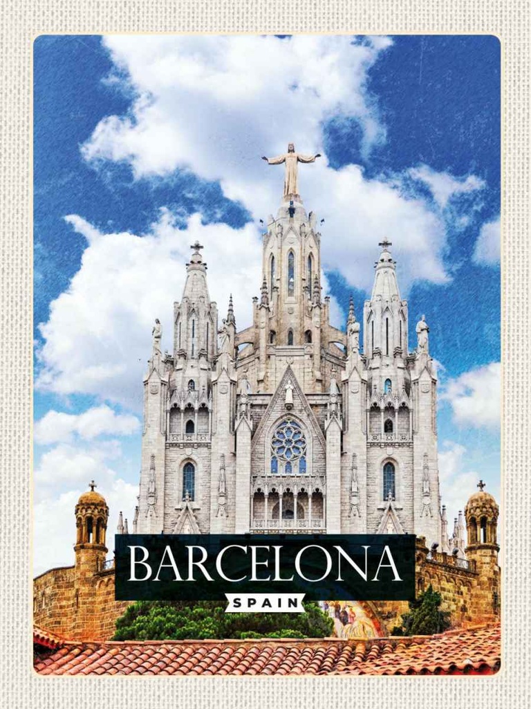 Holzschild 40x30 cm Barcelona Spain Sagrat Cor Kirche Bildmotiv Reisemotiv Abenteuer Reisen