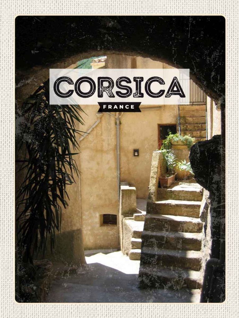 Holzschild 40x30 cm Corsica France Architektur Urlaubsort Bildmotiv Reisemotiv Europa