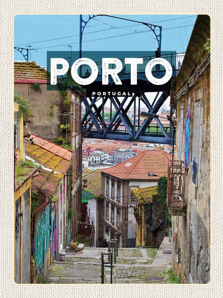 Holzschild 40x30 cm Porto portugal Altstadt Bild Bildmotiv Reisemotiv Straße Stadt