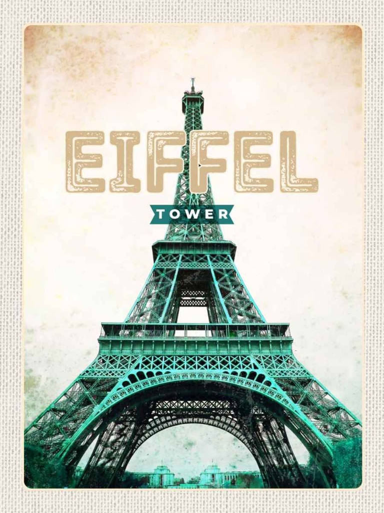 Holzschild 40x30 cm Eiffel Tower Retro Tourismus Bildmotiv Reisemotiv Abenteuer Reisen