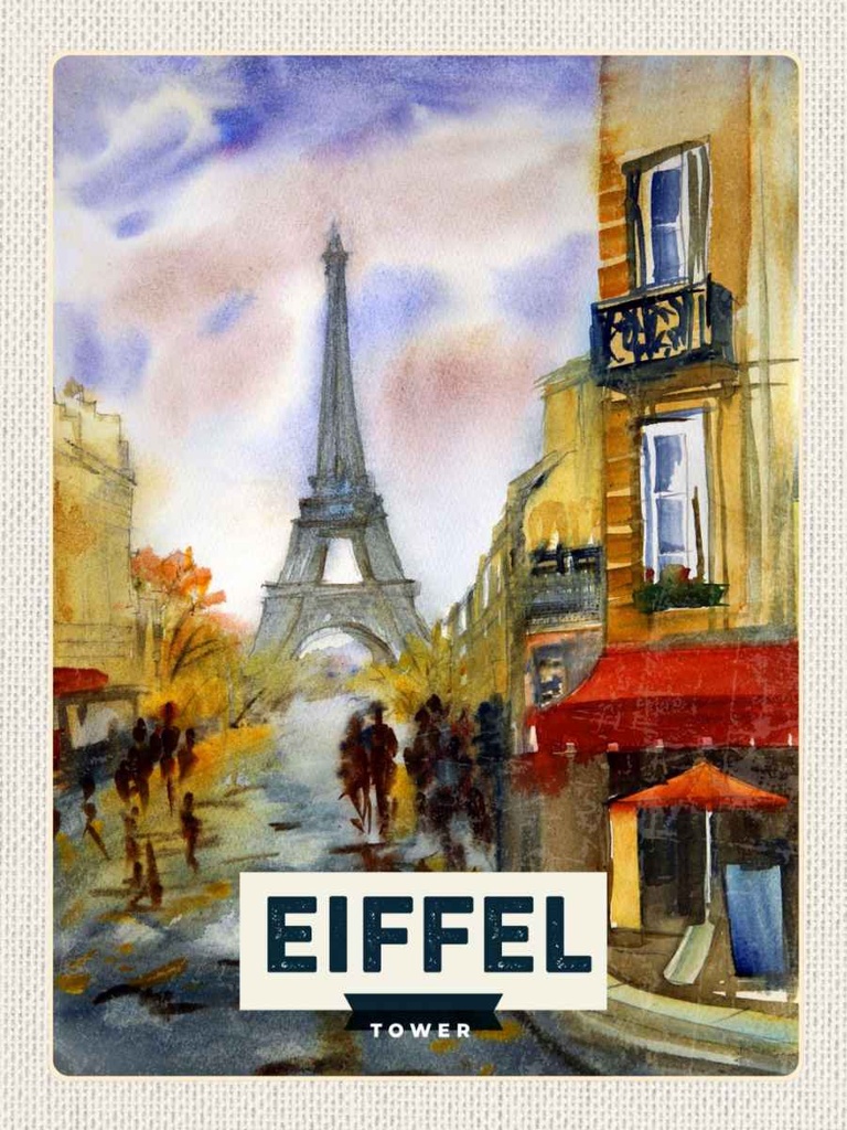 Holzschild 40x30 cm Eiffel Tower malerisches Bild Kunst Bildmotiv Reisemotiv Europa