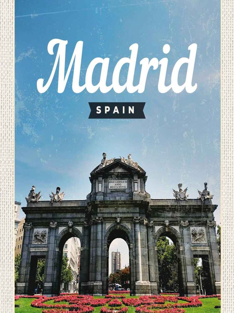 Holzschild 40x30 cm Madrid Spain Retro Poster Errinerungen Bildmotiv Reisemotiv Europa