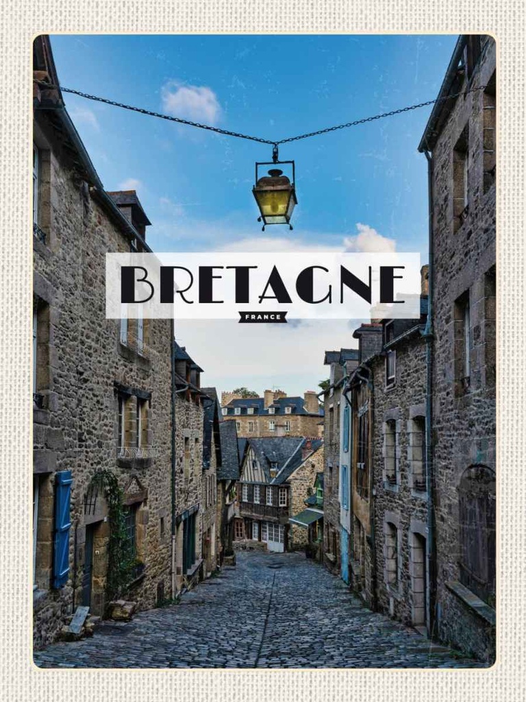 Holzschild 40x30 cm Bretagne France Altstadt Bildmotiv Reisemotiv Straße Stadt