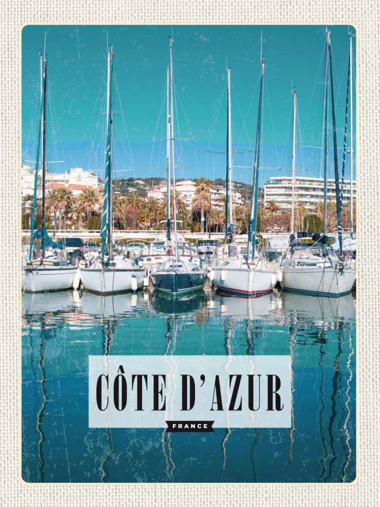 Holzschild 40x30 cm cote d'azur FranceMeer Bildmotiv Reisemotiv Straße Stadt