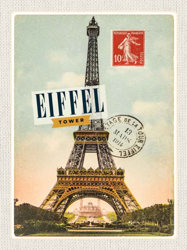 Holzschild 40x30 cm Eifell tower 13 Mars 1914 10c postes Bildmotiv Reisemotiv Europa