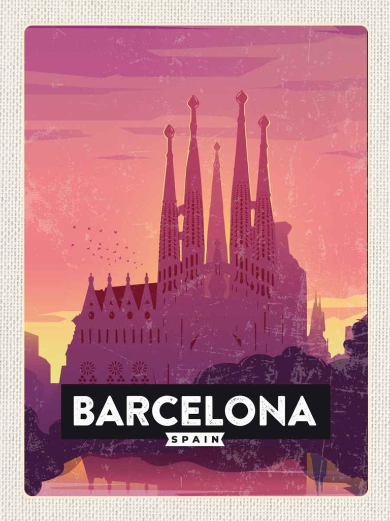 Holzschild 40x30 cm Barcelona malerisches Bild Kunst Bildmotiv Reisemotiv Abenteuer Reisen