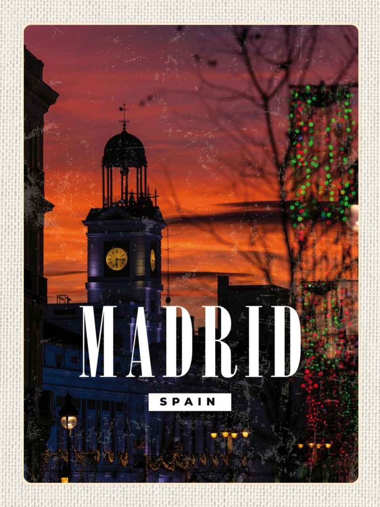 Holzschild 40x30 cm Beruf Arbeit Madrid Spain Sonnenuntergang