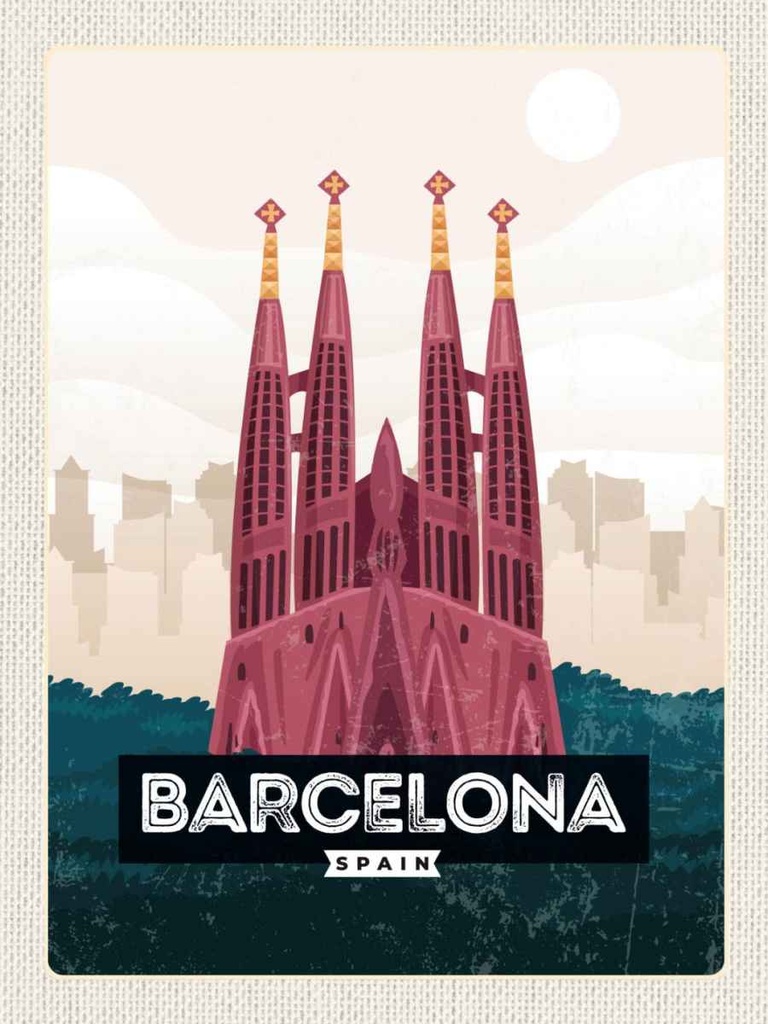 Holzschild 40x30 cm Barcelona Spain malerisches Bild Bildmotiv Reisemotiv Abenteuer Reisen