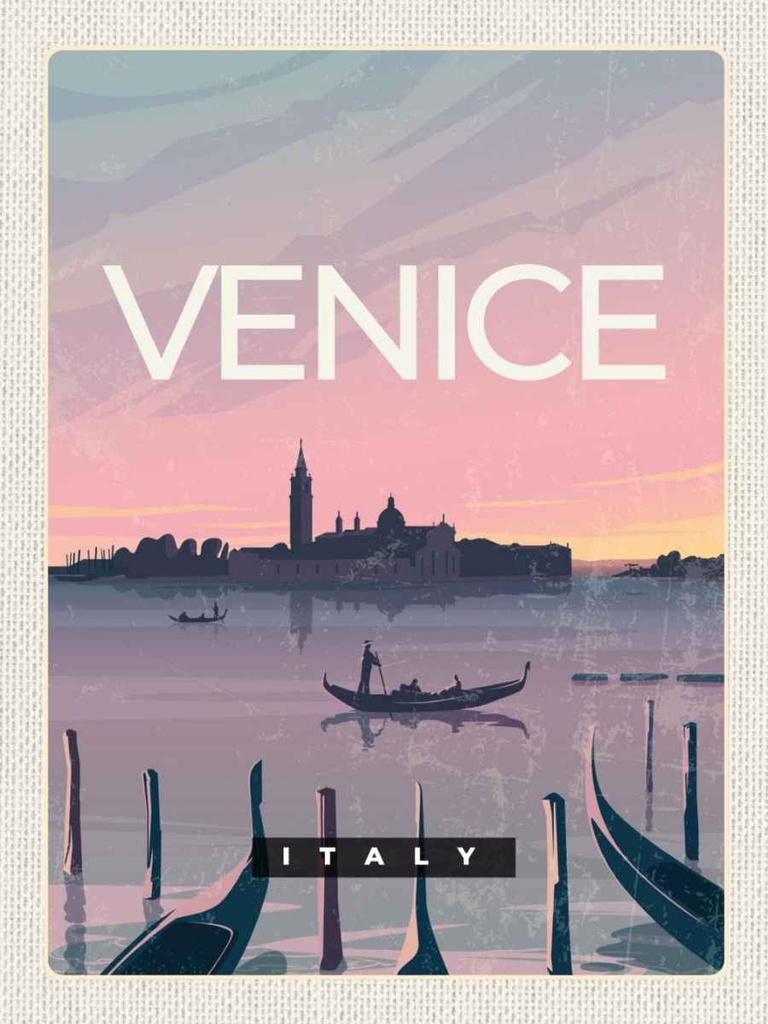 Holzschild 40x30 cm Venice Italy Boot malerisches Bild Bildmotiv Reisemotiv Europa