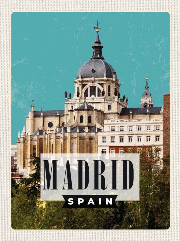 Holzschild 40x30 cm Madrid Spanien Urlaubsort Bildmotiv Reisemotiv Straße Stadt