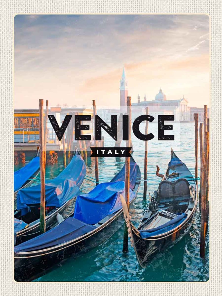 Holzschild 40x30 cm Venice Venedig Boote Meer Bildmotiv Reisemotiv Straße Stadt