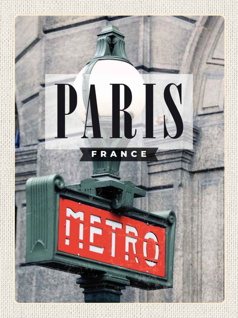 Holzschild 40x30 cm Paris France Metro Bildmotiv Reisemotiv Straße Stadt