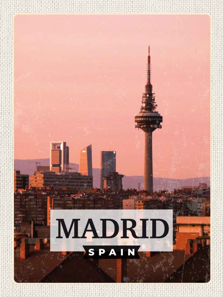 Holzschild 40x30 cm Madrid Spanien Retro Architektur Bildmotiv Reisemotiv Europa