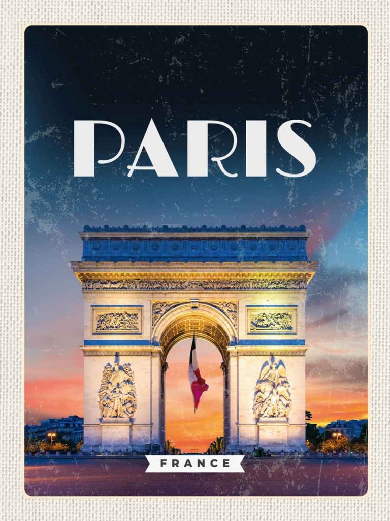 Holzschild 40x30 cm Paris France Arc de Triomphe Retro Bildmotiv Reisemotiv Europa