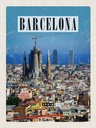 Holzschild 40x30 cm Barcelona Spanien Blick auf Stadt Bildmotiv Reisemotiv Abenteuer Reisen