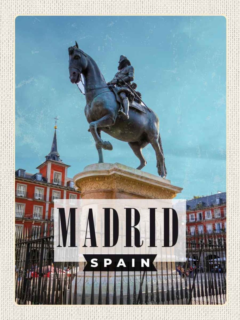 Holzschild 40x30 cm Madrid Spanien Panorama Bildmotiv Reisemotiv Straße Stadt
