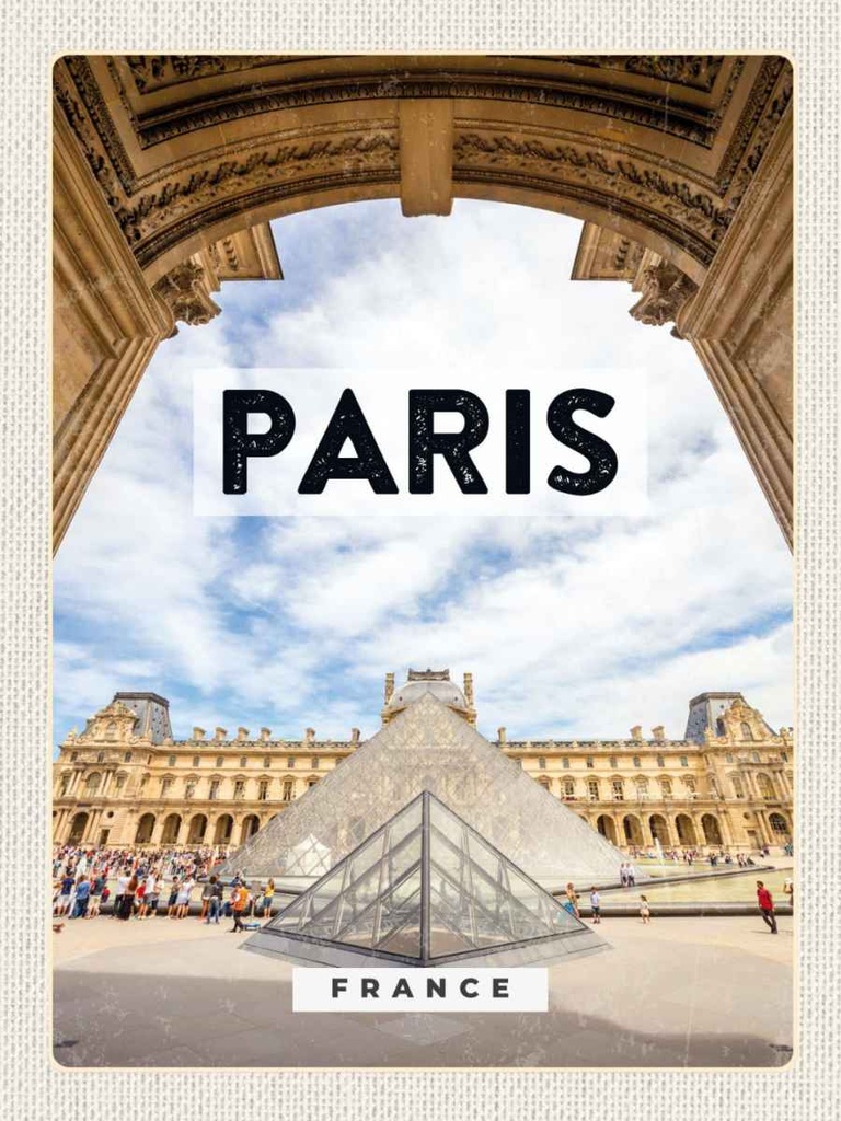 Holzschild 40x30 cm Paris Frankreich Louvre Straße Stadt