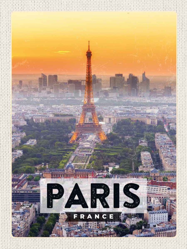 Holzschild 40x30 cm Paris Frankreich Eiffelturm Straße Stadt