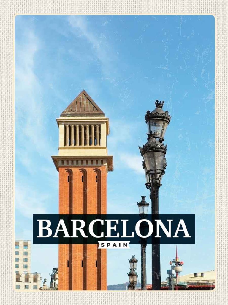 Holzschild 40x30 cm Barcelona Spanien Bild Tag Mosaik Bildmotiv Reisemotiv Abenteuer Reisen