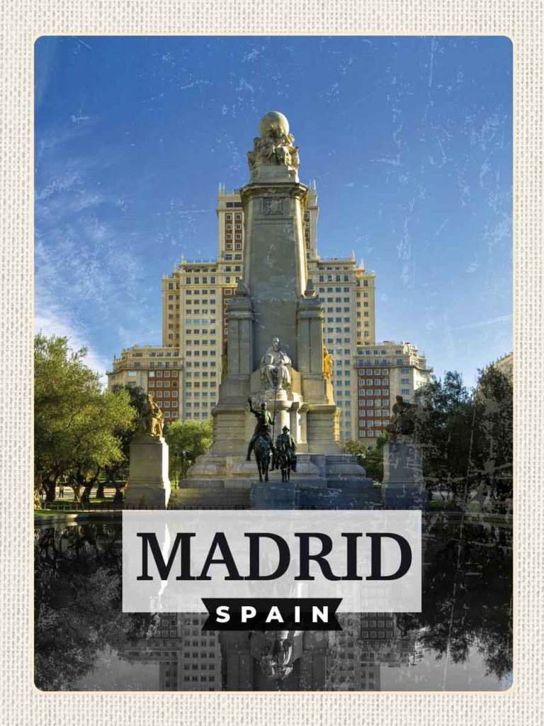Holzschild 40x30 cm Madrid Spanien Pferd Panorama Bildmotiv Reisemotiv Straße Stadt