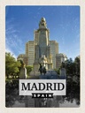 Holzschild 40x30 cm Madrid Spanien Pferd Panorama Bildmotiv Reisemotiv Straße Stadt