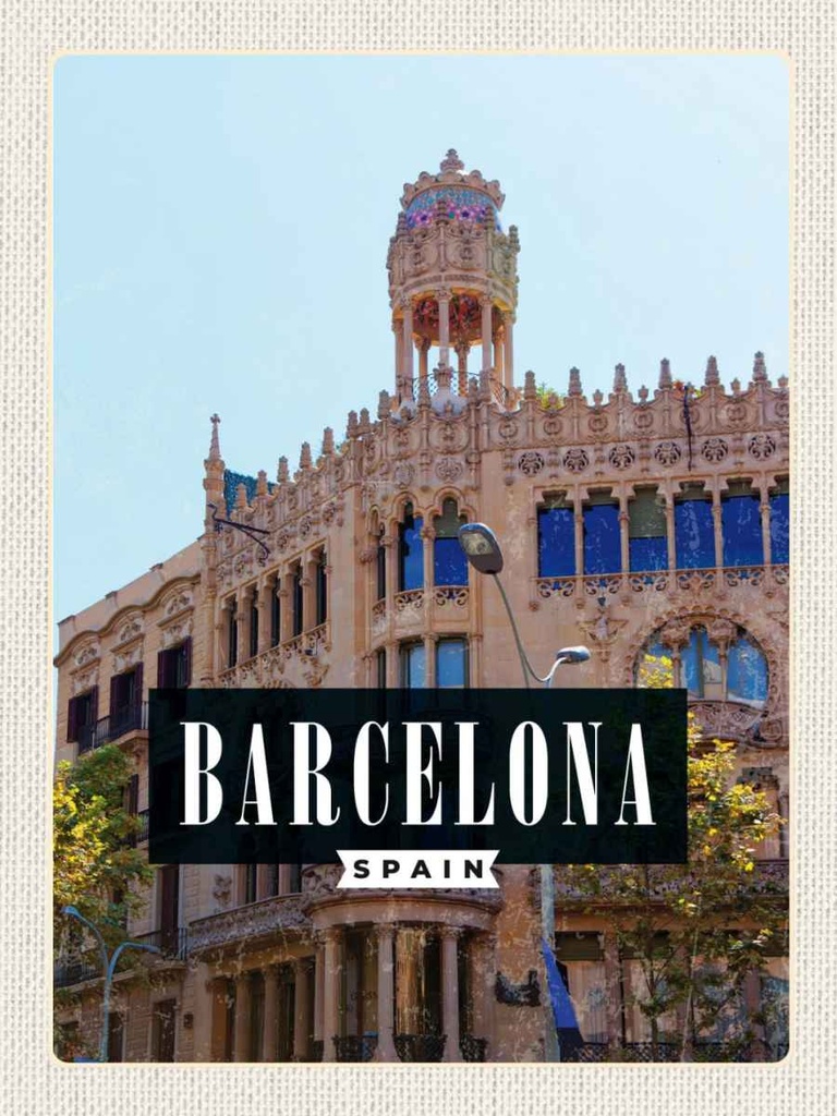 Holzschild 40x30 cm Barcelona Spanien Sargrada Reise Bildmotiv Reisemotiv Abenteuer Reisen