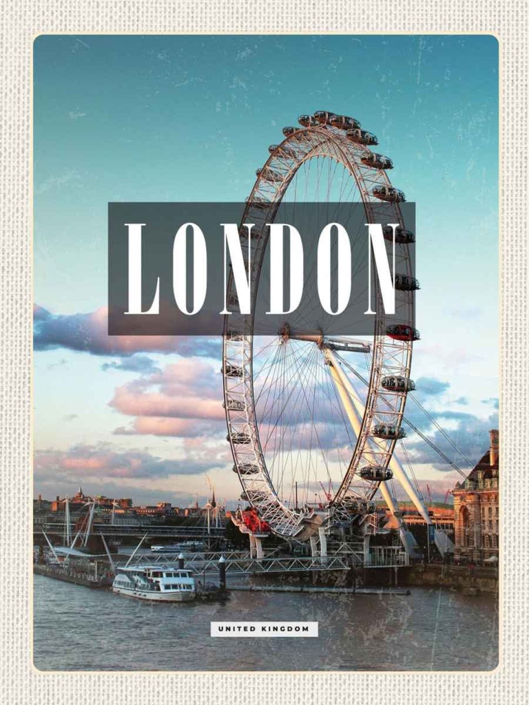 Holzschild 40x30 cm London Engalnd Eye Bildmotiv Reisemotiv Straße Stadt