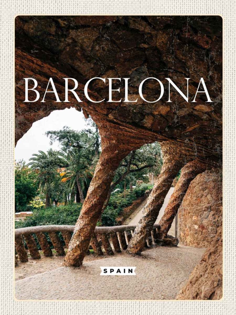 Holzschild 40x30 cm Barcelona Spanien Natur Park Bildmotiv Reisemotiv Straße Stadt