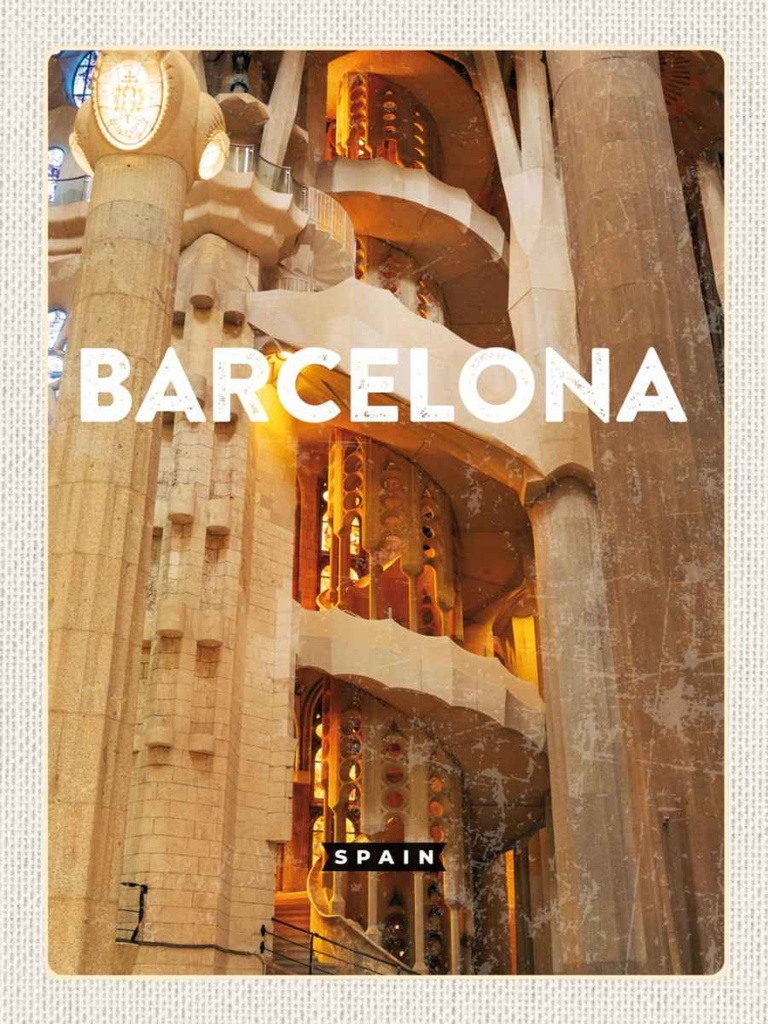 Holzschild 40x30 cm Barcelona Spanien Mittelalter Bild Bildmotiv Reisemotiv Abenteuer Reisen