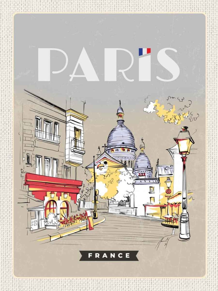 Holzschild 40x30 cm Paris Frankreich Gemälde Stadt Straße