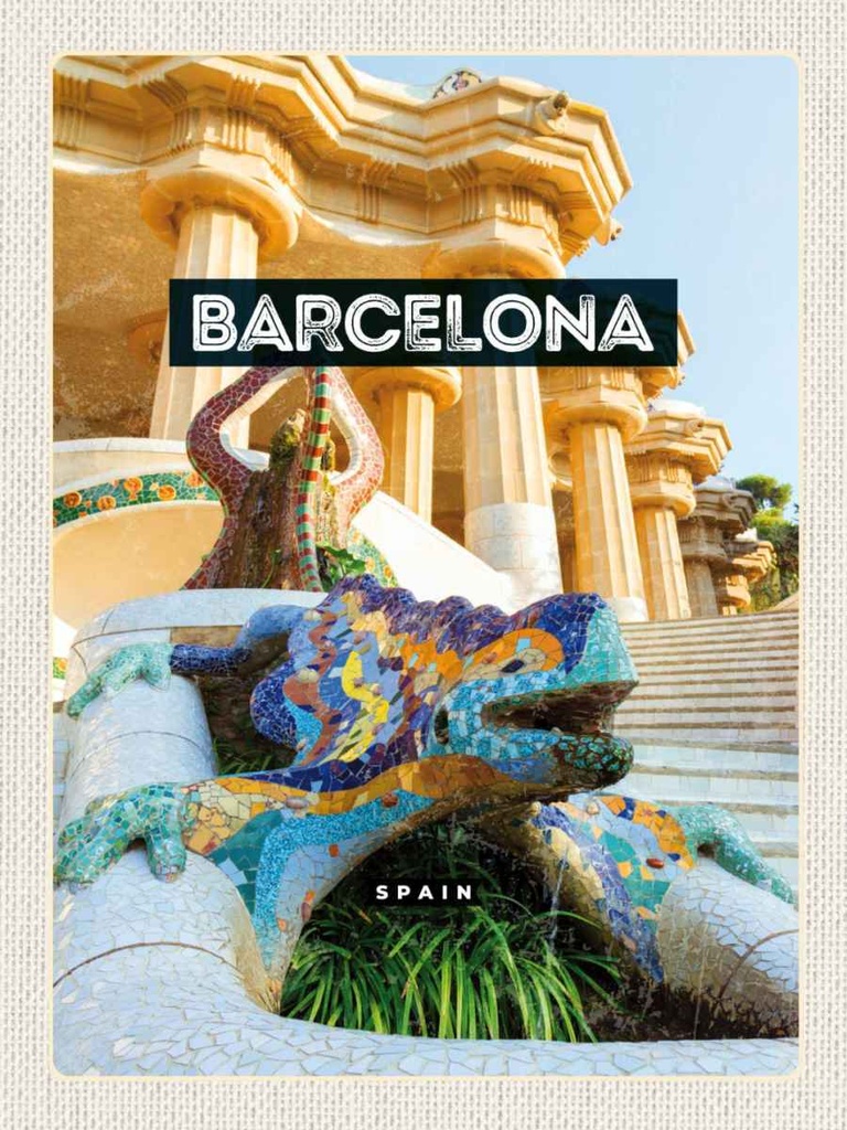 Holzschild 40x30 cm Barcelona Spanien Park Trip Bildmotiv Reisemotiv Straße Stadt