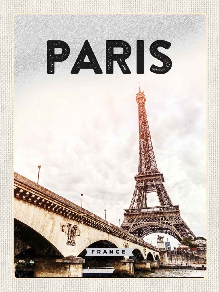 Holzschild 40x30 cm Paris Frankreich Eiffelturm Tourismus Bildmotiv Reisemotiv Europa