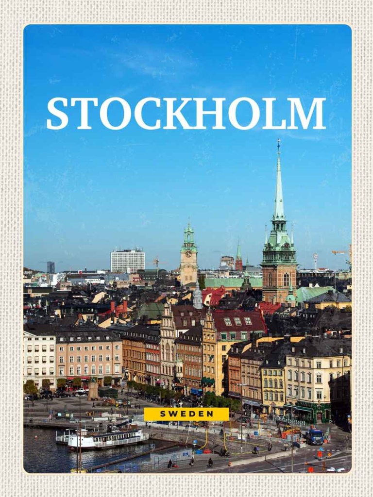 Holzschild 40x30 cm Stockholm Schweden Altstadt Reise Bildmotiv Reisemotiv Europa