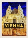 Holzschild 40x30 cm Wien Österreich Stephansdom Bildmotiv Reisemotiv Straße Stadt