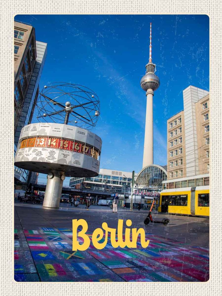Holzschild 40x30 cm Berlin Deutschland Uhr Alexanderplatz Bildmotiv Reisemotiv Abenteuer Reisen