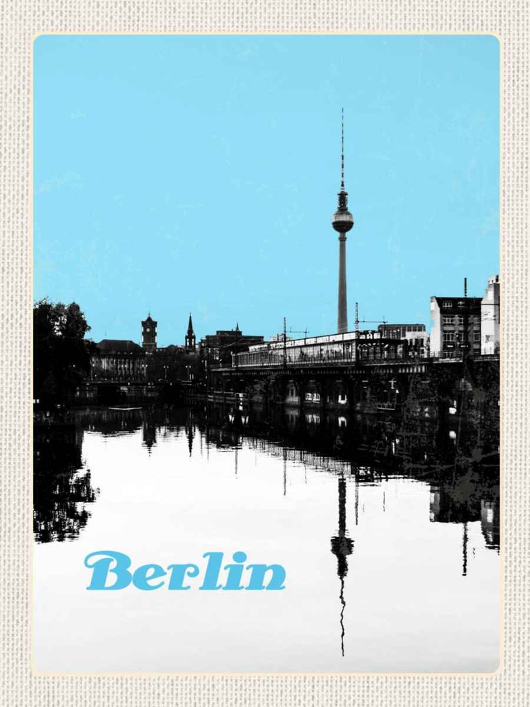 Holzschild 40x30 cm Berlin Deutschland schwarz weiß Fluss Bildmotiv Reisemotiv Abenteuer Reisen