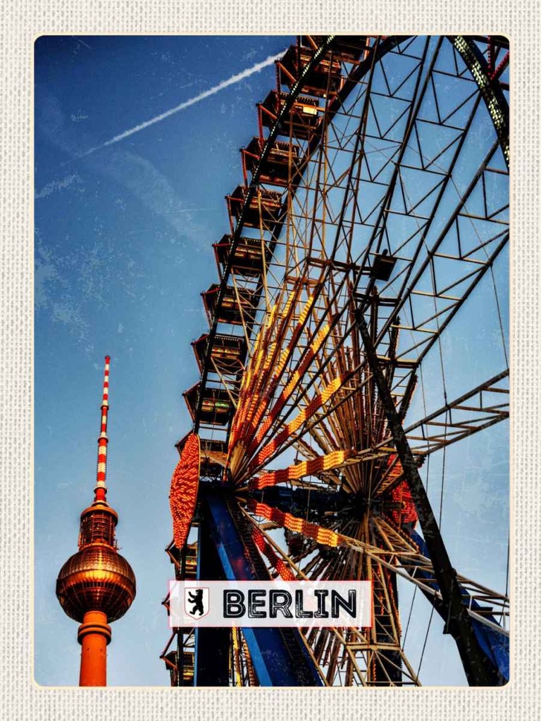 Holzschild 40x30 cm Berlin Deutschland Kirmes Bildmotiv Reisemotiv Straße Stadt
